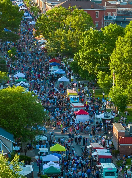 Drone pic of crowd at Fourth Friday festival